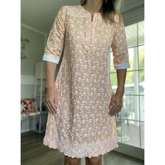 ZOLA Women Kurta Embroidered Floral Tunic Print Beaded Neckline Light Orange XL - Picture 1 of 11